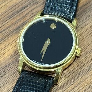 Movado Museum Women's Watch Gold Black Leather Band Watch MO.01.3.34.6003